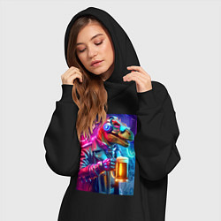 Женское худи-платье Dude beersaur - neon glow, цвет: черный — фото 2