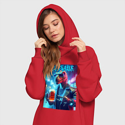 Женское худи-платье Cyber cool dude Dino - ai art fantasy, цвет: красный — фото 2