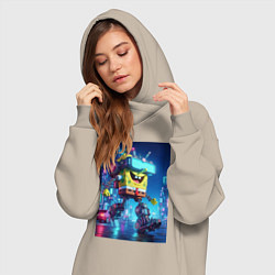 Женское худи-платье Cyber Sponge Bob - neon glow fantasy, цвет: миндальный — фото 2