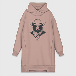 Женское худи-платье Медведь ковбой, цвет: пыльно-розовый