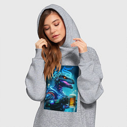 Женское худи-платье Cyber beersaur with a mug of beer, цвет: меланж — фото 2