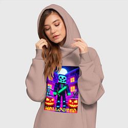 Женское худи-платье Halloween and Minecraft - neon collaboration, цвет: пыльно-розовый — фото 2