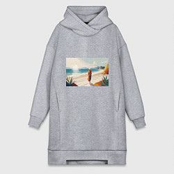 Женская толстовка-платье Летний пейзаж с женщиной на пляже