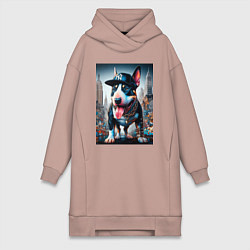 Женское худи-платье Funny bull terrier in New York - ai art, цвет: пыльно-розовый