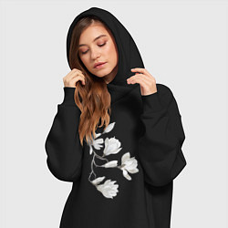 Женское худи-платье Цветы акварелью ветки магнолии, цвет: черный — фото 2