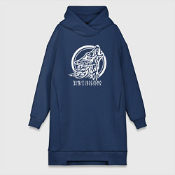 Женское худи-платье Эмблема белый славянский волк, цвет: тёмно-синий