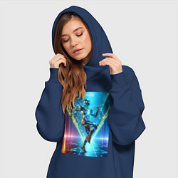 Женское худи-платье Cool cyber dancer - neon glow, цвет: тёмно-синий — фото 2