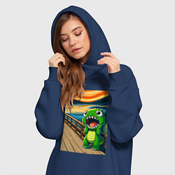Женское худи-платье Динозаврик кричит на картине Эдварда Мунка - мем и, цвет: тёмно-синий — фото 2