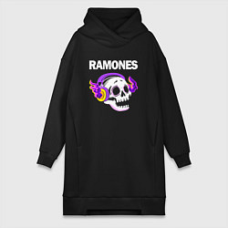 Женская толстовка-платье Ramones - неоновый череп