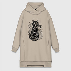 Женское худи-платье Keep calm and love cats, цвет: миндальный