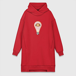 Женское худи-платье Лампочка для мозга, цвет: красный