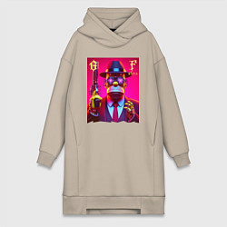 Женское худи-платье Cyber godfather Homer Simpson - mafia, цвет: миндальный
