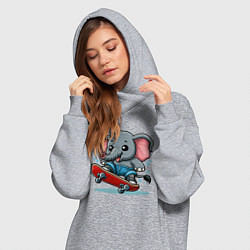 Женское худи-платье Слонёнок крутой скейтбордист - нейроарт, цвет: меланж — фото 2