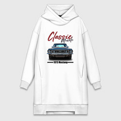 Женское худи-платье Американский маслкар Ford Mustang 1973 года, цвет: белый