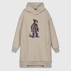 Женское худи-платье Школьник в высоких ботинках, цвет: миндальный