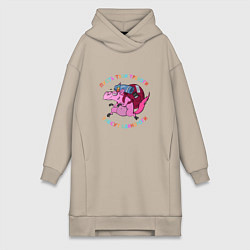 Женское худи-платье Пусть тови тревоги унесут единороги, цвет: миндальный