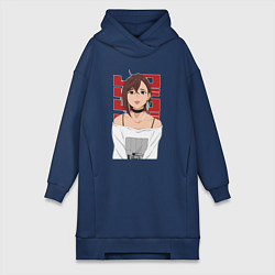 Женское худи-платье Дандадан: Момо, цвет: тёмно-синий