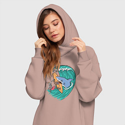 Женское худи-платье Серфер и акула, цвет: пыльно-розовый — фото 2