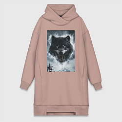 Женское худи-платье Волк с оскаленной пастью, цвет: пыльно-розовый
