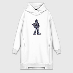 Женское худи-платье Винтажный серый робот, цвет: белый