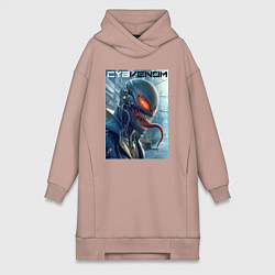 Женское худи-платье Перерождение ядовитой слизи в киберпанк - Веном, цвет: пыльно-розовый