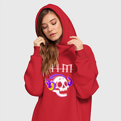 Женское худи-платье HIM - неоновый череп, цвет: красный — фото 2
