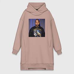 Женское худи-платье Канье Уэст пивозавр, цвет: пыльно-розовый