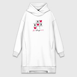 Женское худи-платье Любовь всегда побеждает - крестики-нолики, но с се, цвет: белый
