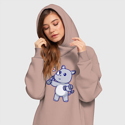 Женское худи-платье Фитнес носорог, цвет: пыльно-розовый — фото 2