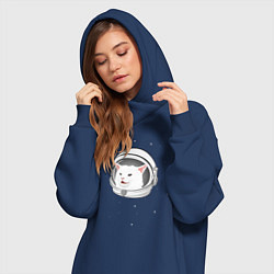 Женское худи-платье Кот-мем в скафандре, цвет: тёмно-синий — фото 2
