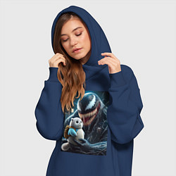 Женское худи-платье Venom and funny kitten with backpack, цвет: тёмно-синий — фото 2