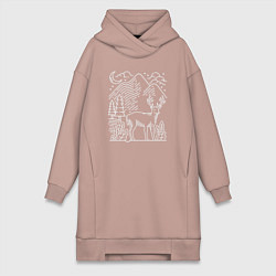 Женское худи-платье Горы и олень, цвет: пыльно-розовый