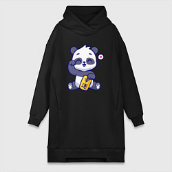 Женское худи-платье Cute panda, цвет: черный