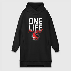 Женское худи-платье One life many fight, цвет: черный