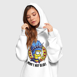 Женское худи-платье Мардж Симпсон на фоне пиццы - панк жив, цвет: белый — фото 2