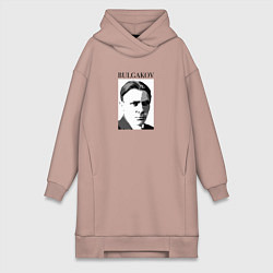 Женское худи-платье Михаил Булгаков портрет в черно-белом, цвет: пыльно-розовый