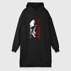 Женское худи-платье Череп в тени с цветами, цвет: черный