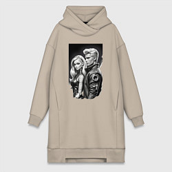Женское худи-платье Барби и Кен - киберпанк эскиз, цвет: миндальный