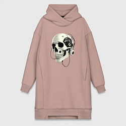 Женское худи-платье Кибернетический череп с проводами, цвет: пыльно-розовый