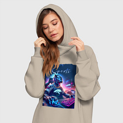 Женское худи-платье Cyber panther is esports player - neon glow, цвет: миндальный — фото 2
