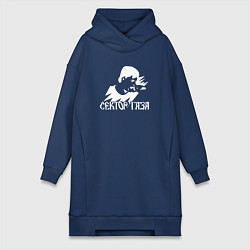 Женское худи-платье Сектор газа белый трафарет, цвет: тёмно-синий