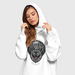 Женское худи-платье Время быть сильным - Велес медведь, цвет: белый — фото 2