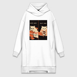 Женское худи-платье Work hard rest hard cat, цвет: белый