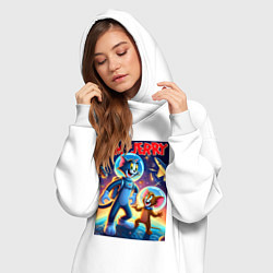 Женское худи-платье Том и Джерри - неоновый космос, цвет: белый — фото 2