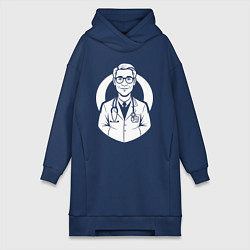 Женское худи-платье Врач с улыбкой и стетоскопом, цвет: тёмно-синий