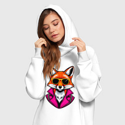 Женское худи-платье Лиса в очках и розовой куртке, цвет: белый — фото 2