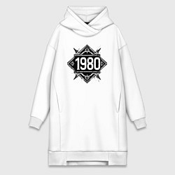 Женское худи-платье 1980 год в стиле ретро, цвет: белый