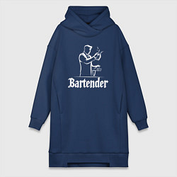 Женское худи-платье Бармен готовит коктейль, цвет: тёмно-синий