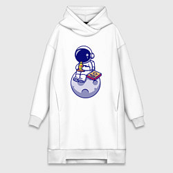 Женское худи-платье Космонавт ест пиццу на луне, цвет: белый