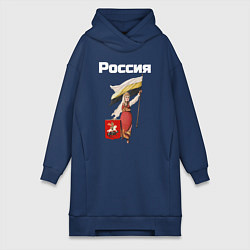 Женская толстовка-платье Россия - Родина богатырей белый арт